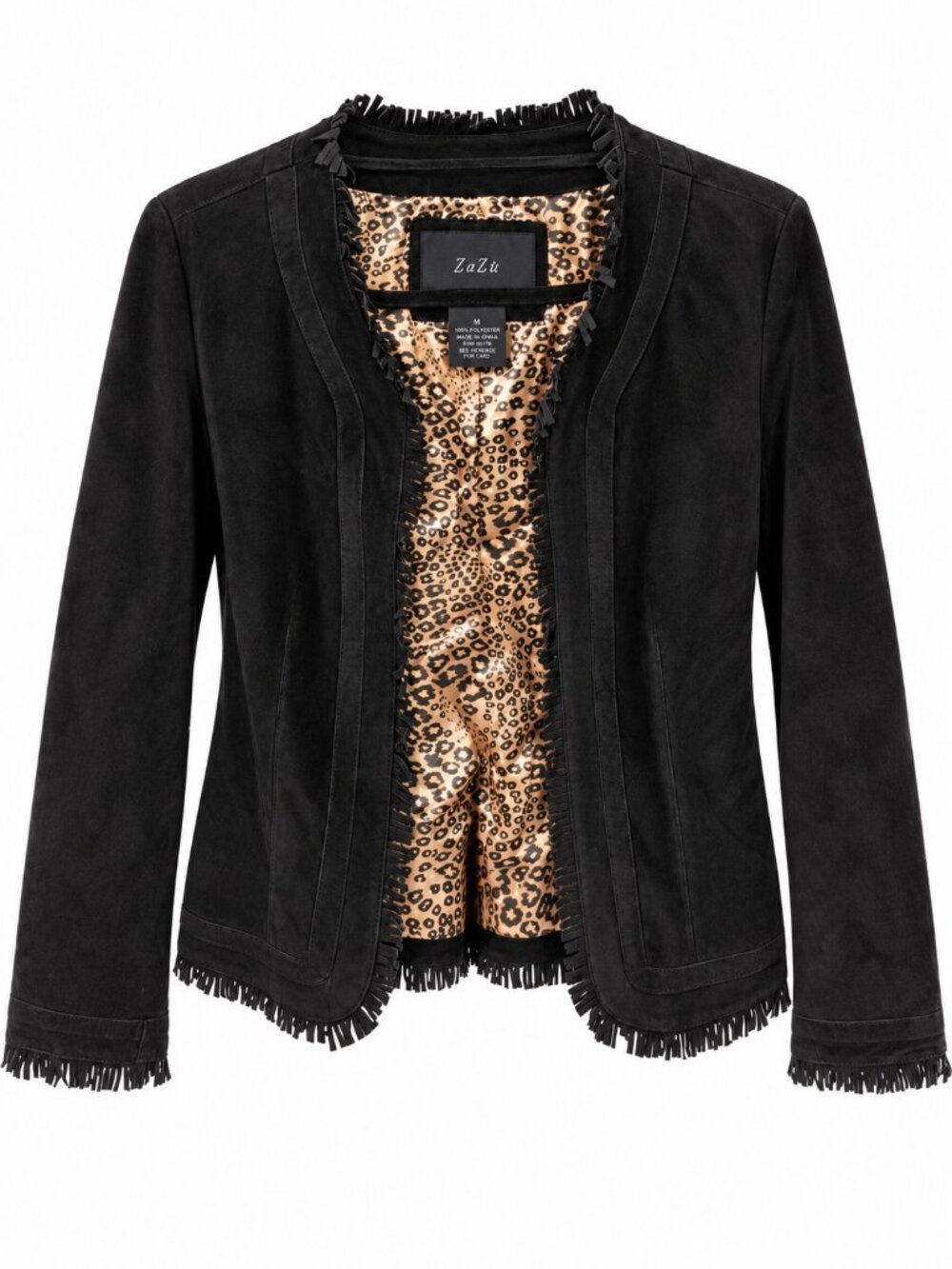 ZaZee 100% Genuine Leather Black Fringe Jacket Women’s Medium Boho Western